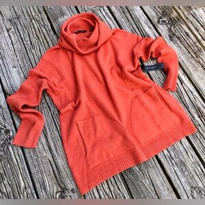 NEW Ladies XS CYRUS Solid Orange Pull Over Cowl Neck Boxy Tunic Woven Sweater